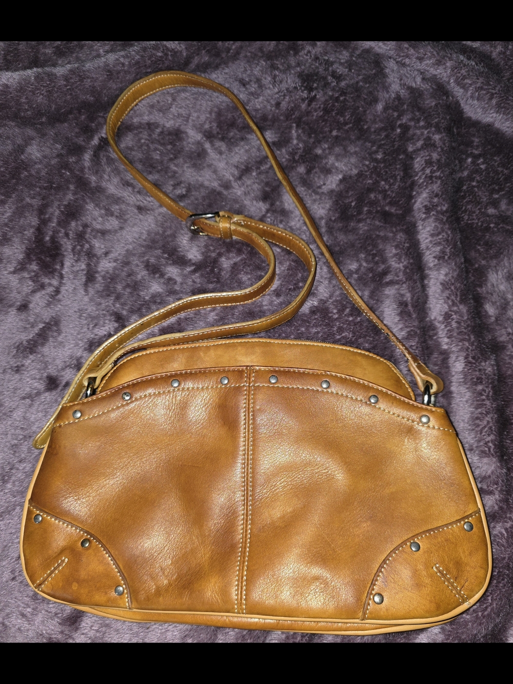 Vintage Tiganello Honey Tan Studded Leather Crossbody Shoulder Bag